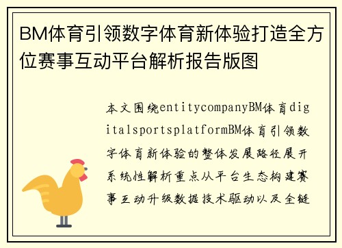 BM体育引领数字体育新体验打造全方位赛事互动平台解析报告版图
